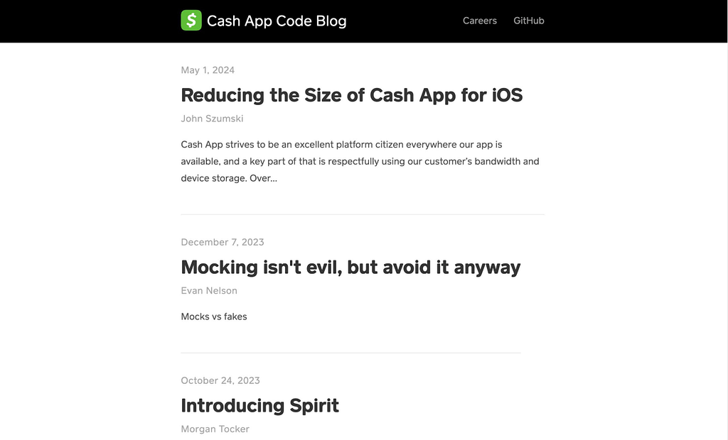 Screenshot of Cash App Code Blog