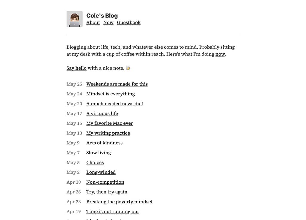 Screenshot of cole's blog